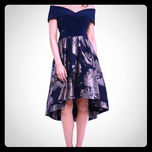 Navy Jacquard Formal Dress